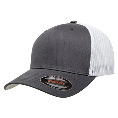 Image of Flexfit Men&#039;s Trucker Mesh Fitted Cap 2 tone Cap, Opaque, Charcoal/White, One Size