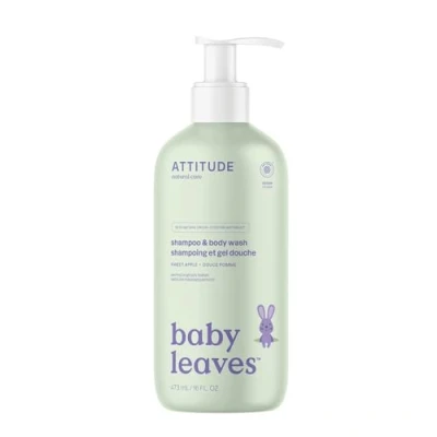 Image of ATTITUDE Baby 2 in 1 Shampoo and Body Wash, EWG Verified, Dermatologically Tested, Vegan, Sweet Apple, 473 mL