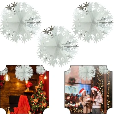 Image of 3x Christmas Ball Shape Star Foil Garlands, White/Silver Hanging Decorations Garland for Decoration Wall Ceiling Xmas Décor Valentine&#039;s Day Party Supplies