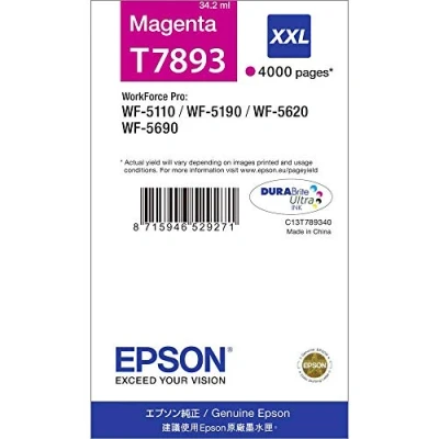 Image of Epson T7893 Magenta Genuine, XXL High Yield Ink Cartridge DuraBrite Ultra