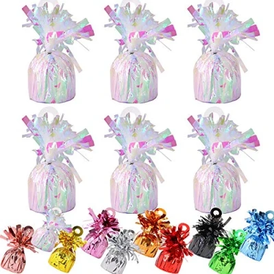 Image of 18 Pack Heavy Balloon Weights Foil Helium Latex Weight Fountain Table Floor Tassle Cone 170g/pc Birthday Party Accessory (Weight Iridescent)