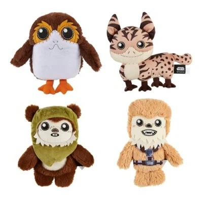 Image of Disney Galaxy Edge Bundle: 4 Authentic Galaxy&#039;s Star Wars Plush Collectables Ewok, Loth Cat, Porg, Wookiee with Original Creature Sounds Gifts