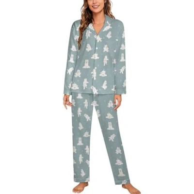 Image of Westie Dog Womens Pyjamas Set Long Sleeve Pjs Sets Pajama Sleepwear Loungewear L