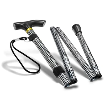 Image of RE GEN Folding Lightweight Aluminium Adjustable Dogtooth Design Collapsible Foldable Walking Stick Cane Mobility Aid