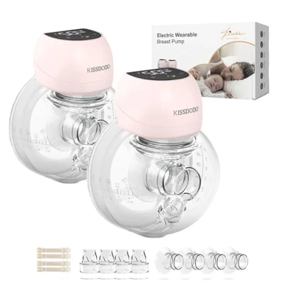 Image of Breast Pump Electric, Pumps Hands Free Wearable Portable,12 Levels 4 Modes with LED Display, Low Noise Rechargeable Wireless Electrical / 21&amp;24MM Flanges(Pink 2PCS)