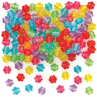 Image of Baker Ross AX921 Flower Pony Beads Pack of 300, Multi Coloured Embellishments for Children&#039;s Jewellery Making, Arts Crafts and Crafting Activities, Blue,Green,Pink,Purple,Red
