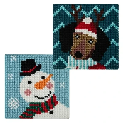 Image of Trimits My First Cross Stitch Kit, Festive Designs, Xmas Dog 14.3 x 14.3cm, Snowman Large