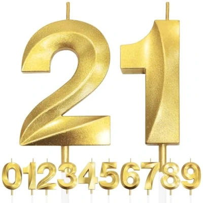 Image of 21st Birthday Candle, 3D Design Gold Glitter Number Candles, Cake Topper Decorations, Candle for Party, Wedding Anniversary, Baby Shower, Party Decoration