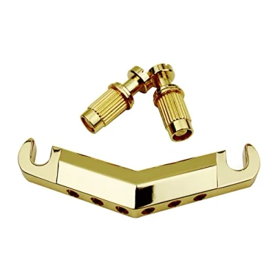 Image of Guyker Guitar Stop Bar Tailpiece with Anchors and Studs Replacement Part Compatible Les Paul LP SG Style 6 String Electric GK21, Golden