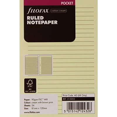 Image of Filofax Pocket Ruled Notepaper Cotton Cream