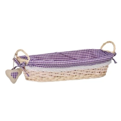 Image of Premier Housewares Oblong Willow Basket with Gingham Lining Purple, H14 x W43 D17cm