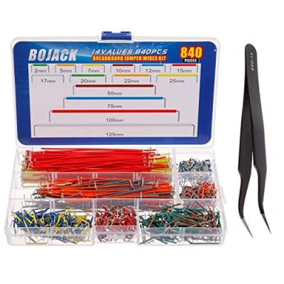 Image of BOJACK 14 Vaules 840 pcs 2 125mm Solderless Flexible Breadboard Connecting Line Cables Jumper Wires kit
