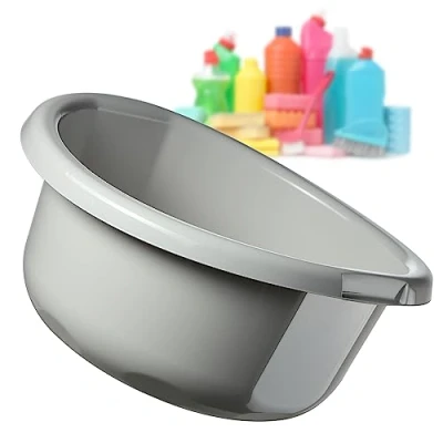 Image of KADAX Round Bowl 15L, Plastic Washing Up for Kitchen and Bathroom, Large Basin Dishes, Soaking Laundry House Cleaning (Light Grey)