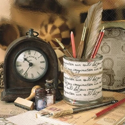 Image of Ambiente 20 Napkins Writing Desk Table Decoration Paper with Motif Also for Decoupage and 33 x cm