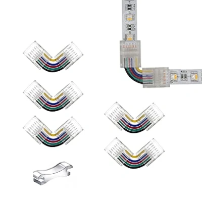 Image of YUTOKEER LED Connector 6 Pin RGBCCT 12mm Strip to Connector，Solderless Adapter, Terminal Extension Connection, L Shape Connectors for Lights 12 24V (5 Pack)