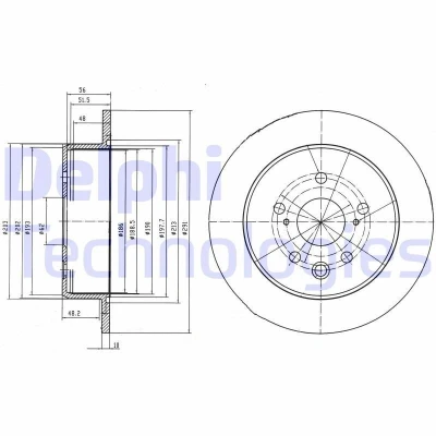 Image of 424310N010, 424310P010 Brake disc DELPHI BG4178 291mm 10mm 5 solid Oiled Untreated LEXUS: IS 2, 3