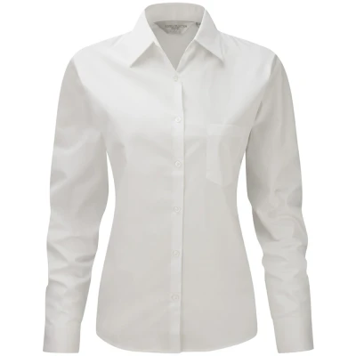 Image of Russell Athletic Collection Ladies/Womens Long Sleeve Ultimate Non Iron Shirt (White) Cotton Size 3XL
