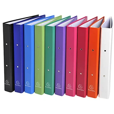 Image of Exacompta Ref. 54330E Box of 20 rigid PP binders 2 round rings diam 30 mm spine 40 external dimensions 32 x 26 cm A4 file format 10 assorted colors
