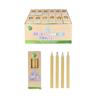 Image of HENBRANDT 1 x Eco Friendly Mini Kids Colouring Pencils Pack of 4 Assorted Colours Children’s Stocking Fillers Birthday Party Favours Wedding Activity Loot Bag for Boys and Girls