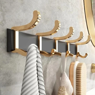 Image of ZYZSY Entryway Hanging Coat Rack, Rack Wall Mount, with Hooks, Waterproof Heavy Duty for Hat, Coats, Towel, Purse, Jacket (Color : Gold)