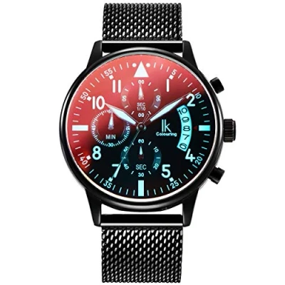 Image of Alienwork Unisex Watch Men Women Watches for Boys Ladies Stainless Steel Metal Mesh Strap Black Analogue Quartz Calendar Date Waterproof