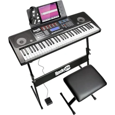 Image of RockJam RJ761 61 Key Keyboard Piano with Bench, Digital Stool, Sustain Pedal and Headphones