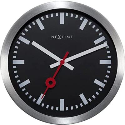 Image of NeXtime Wall Table Clock Diameter 19 cm Aluminum Black &#039;Station Stripe, 17 x 0.02