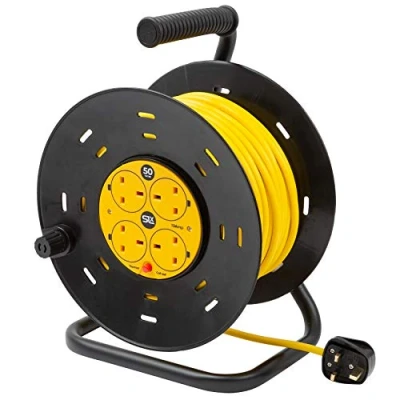 Image of SLx Outdoor Extension Lead, 50m, 4 Socket Reel, Heavy Duty Cable, Thermal Cut Out, Lead for Garden lawn mower Office, 13A Fused UK Plug