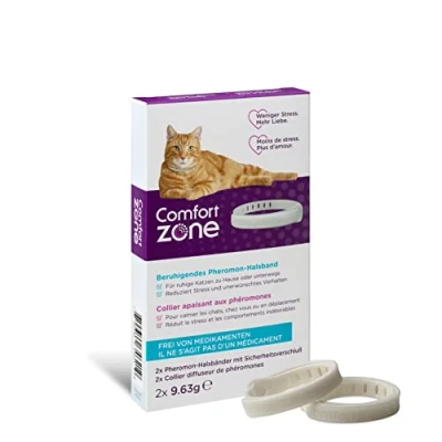 Image of Comfort Zone Cat Calming Pheromone Collar, Helps Cats Feel Safe, Happy, Calm, While Reducing Stress, Anxiety and Unwanted Behaviours, 2 Collar Pack, White
