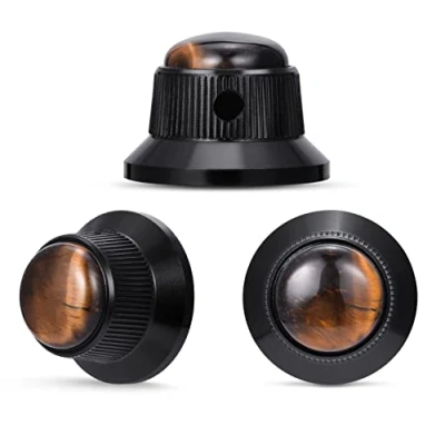 Image of Guyker Top Hat Guitar Bass Potentiometer Control Knobs with 6mm Dia. Shaft Pots 3PCS Bell Speed Tone Volume Knob Replacement for Electric or Precision Bass, Tiger Eye