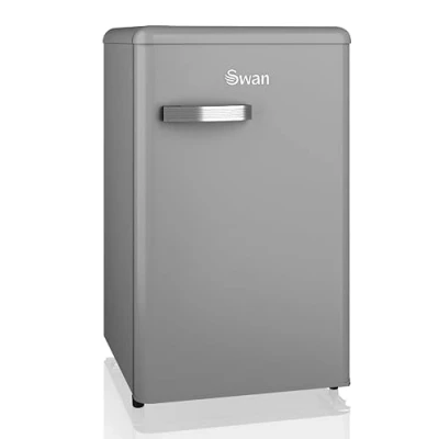 Image of Swan SR11035GRNE Retro Under Counter Fridge with 77L Capacity, 13L Freezer 1 Glass Shelf, 3 Door Shelves, Salad Drawer, E Energy Rated, Grey [Energy Class E]