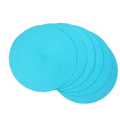 Image of SCF2017 Round Woven Plastic Placemats 38cm Stylish and Practical Dining Table Mats,Set of 6,Sky blue