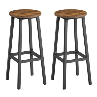 Image of VASAGLE Bar Stools Set of 2, Kitchen Stools, Chairs with Metal Frame and Footrest, Easy to Assemble, 74 cm High, for Kitchen, Living Room, Dining Rustic Brown Black LBC132K01