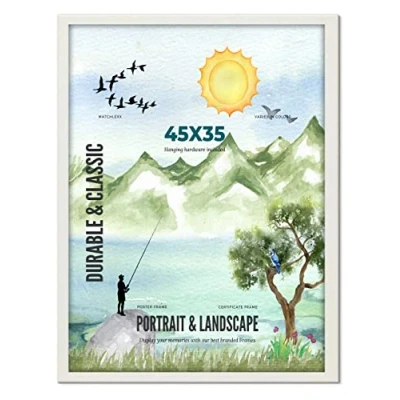 Image of Durable &amp; Classic Look Wall Mounting Posters Photo Frames Display Picture 45 x 35cm White Frame Perfect Hanging Portrait and Landscape