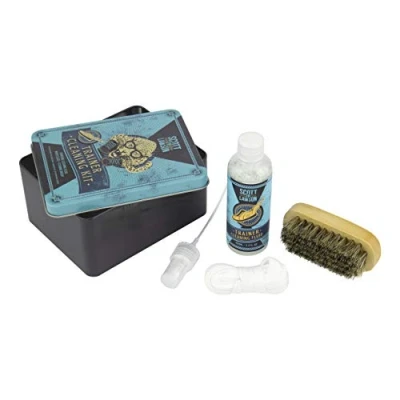 Image of Paladone Scott and Lawson Trainer Cleaning Kit Contains Fluid, Shoe Brush Pair of Laces Comes in Handy Storage Tin Great for Use At Home or On The Go