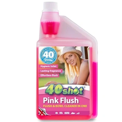 Image of 40 Shot Pink Flush Toilet Rinse 1L Concentrate Doses Biodegradable &amp; pH Neutral Built In Water Softener Ideal for Caravan Motorhome Cassette Toilets Long Lasting Fragrance