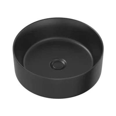 Image of BAYSTONE Countertop Wash Basin Sink Ceramic Bathroom Vanity Round Modern Black 352x352mm