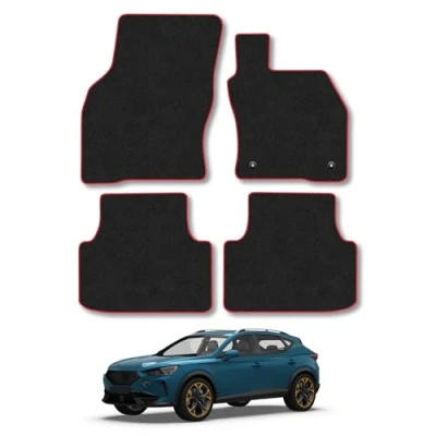 Image of Car Mats Compatible with Cupra Formentor (2020 ) Tailored Fit Red Carpet Floor Set Accessory Custom 4 Pieces Anti Slip Backing &amp; Binding Trim Edge
