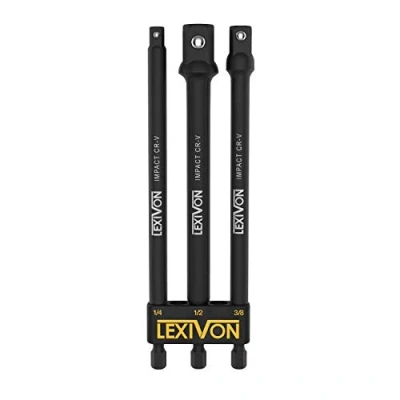 Image of LEXIVON Impact Grade Socket Adapter Set, 6&quot; Extension Bit with Holder 3 Piece 1/4&quot;, 3/8&quot;, and 1/2&quot; Drive, Adapt Your Power Drill to High Torque Wrench (LX 102)