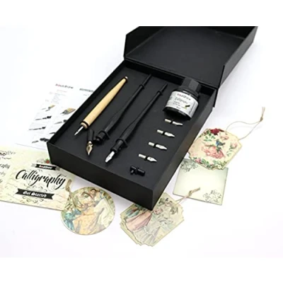 Image of Liquidraw Calligraphy Pens Set Dip Pen Nibs Holder With Black Ink For Artists, Beginners, Adults &amp; Kids