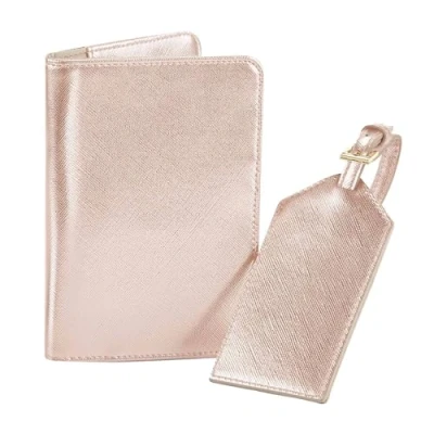 Image of BagBase BG755 Boutique Travel Set Saffiano Leather Look Passport Holder &amp; Luggage Tag Essential Accessories Rose Gold