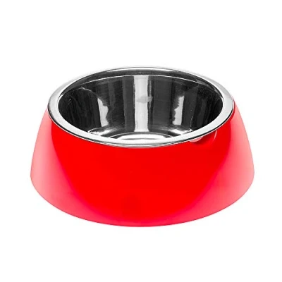 Image of Ferplast Jolie Dog Bowl Cat Stainless Steel Water &amp; Food Bowls with Plastic Holder, Non Slip, Medium (0.9 L), Red