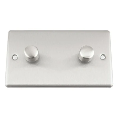 Image of A5 Light Dimmer Switch 2 Gang 1000W (Max) Satin Brushed Chrome Classic Way Push On/Off