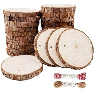 Image of Unfinished Natural Wood Slices 25Pcs 8 9 cm Coaster Pieces Craft kit Predrilled with Hole Wooden Circles Great for Arts and Crafts Christmas Ornaments DIY Rustic Wedding