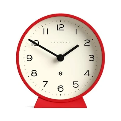 Image of NEWGATE® M Mantel Silent Sweep Clock &#039;No Tick&#039; A Modern Mantelpiece Small Clocks Minimalist Dial (Red)