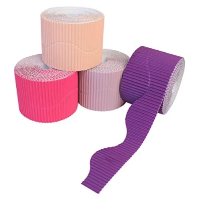 Image of Bright Ideas PK04 Purple/Pink Assortment, 10cm x 7.5m Corrugated Border Rolls for School Displays Arts and Crafts. BI7869.