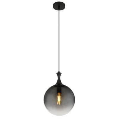 Image of Dalton Globe Pendant Ceiling Light Matt Black Balls Smoke Glass Shade 1x E27
