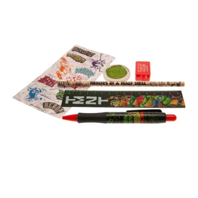 Image of Ninja Turtles TMNT 6 Piece Stationery Set with Ballpoint Pen, Pencil, Ruler &amp; Co., Official Merch, Ideal for Back to School