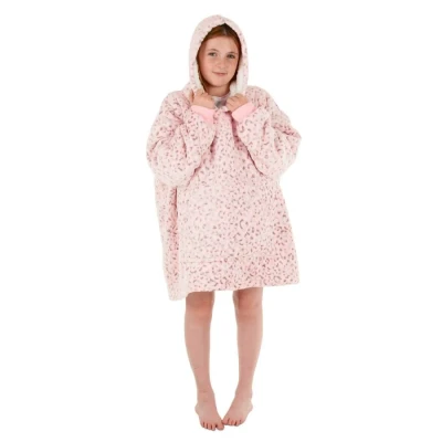 Image of Hodge and Teens Unisex Hoodie Blanket Sherpa Fleece Sweatshirt Oversize Top Pink Leopard