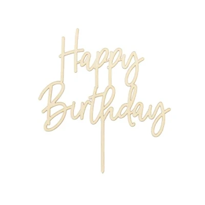 Image of Cake Topper Happy Birthday Wood 16.5 cm Decoration Cupcake Party